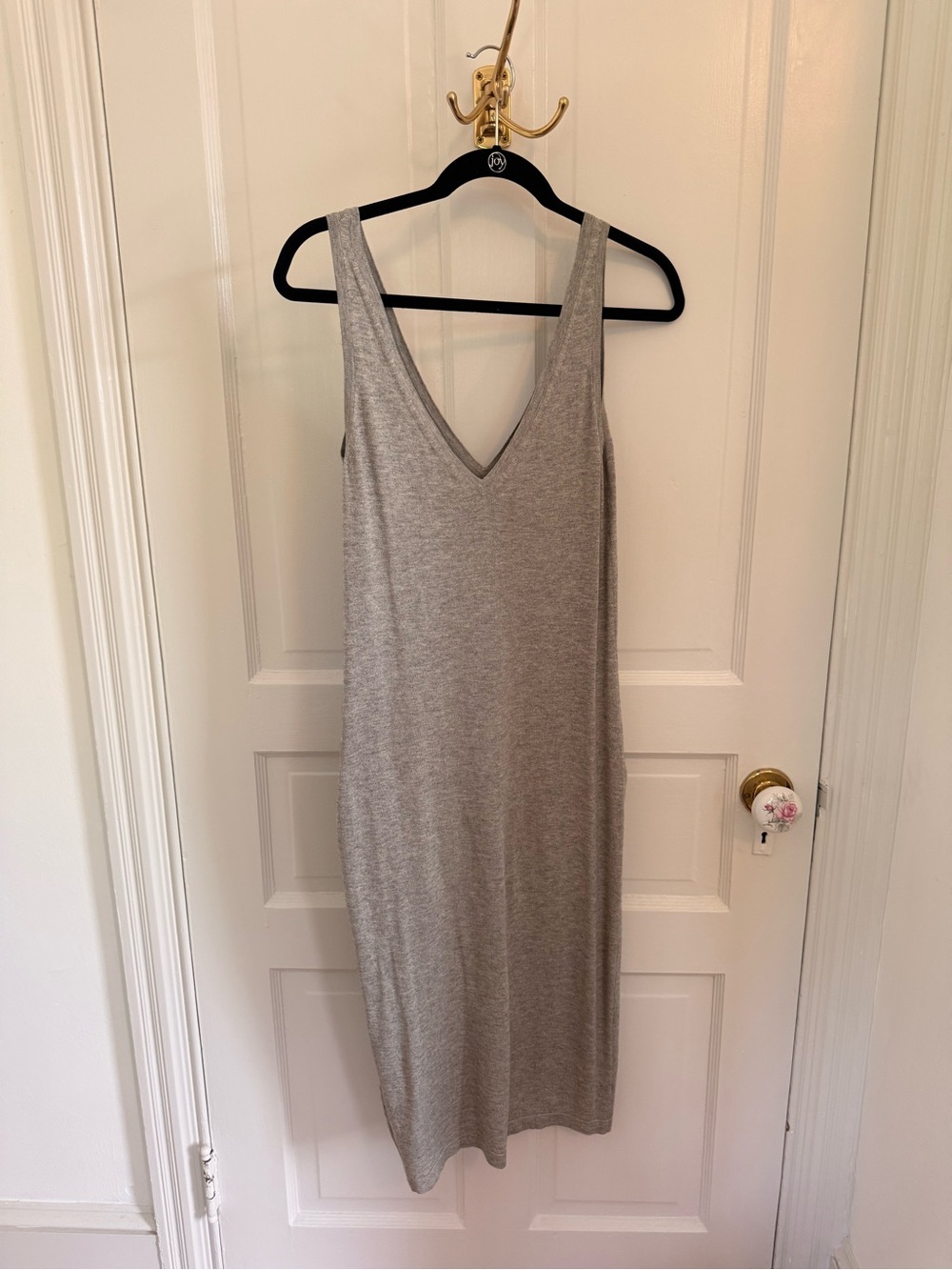NAADAM V-Neck Sleeveless Knit Dress - Light Gray